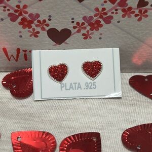 Sterling Silver Red Heart Stud Earrings